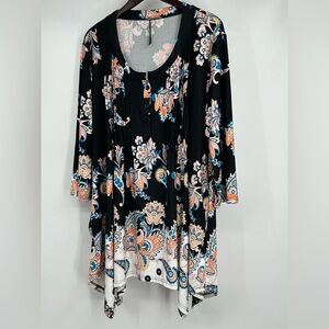 White Mark Black and Orange Floral Tunic